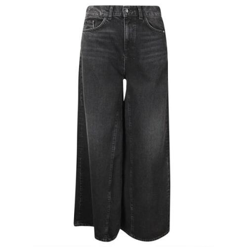 Hoge taille wijde pijp jeans Amish , Black , Dames