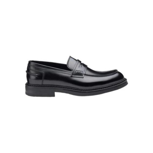 Zwarte Leren Rubberen Zool Mocassin Doucal's , Black , Heren