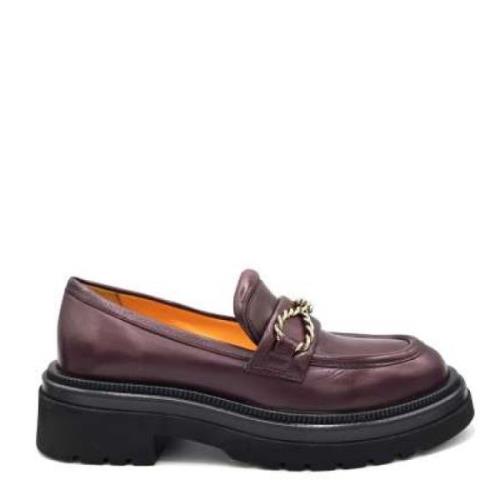 Bordeauxrode Loafer met Gouden Gesp Mara Bini , Purple , Dames