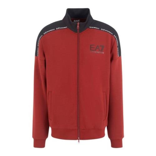 Bordeaux Sweater Zip Logo Collection Emporio Armani EA7 , Red , Heren