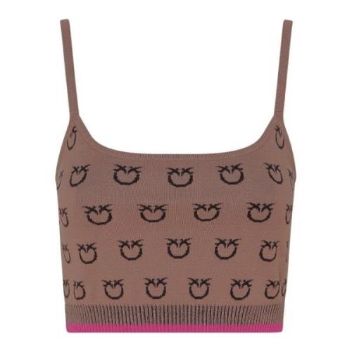 Geribbelde Crop Top in Bruin Pinko , Brown , Dames