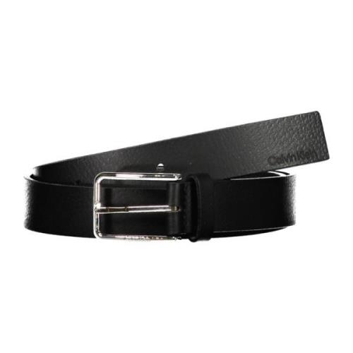 Leren Riem Zwart Metaal Logo Contrast Calvin Klein , Black , Heren