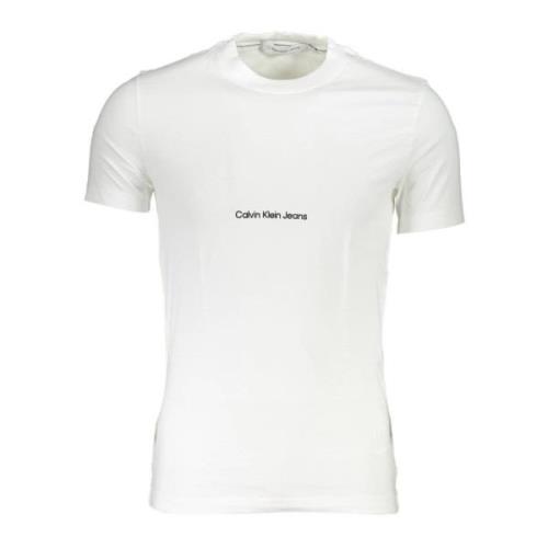 Witte katoenen T-shirt met borduursel Calvin Klein , White , Heren