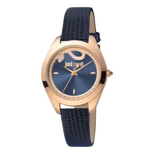 Stijlvol Leren Bandhorloge Just Cavalli , Blue , Dames