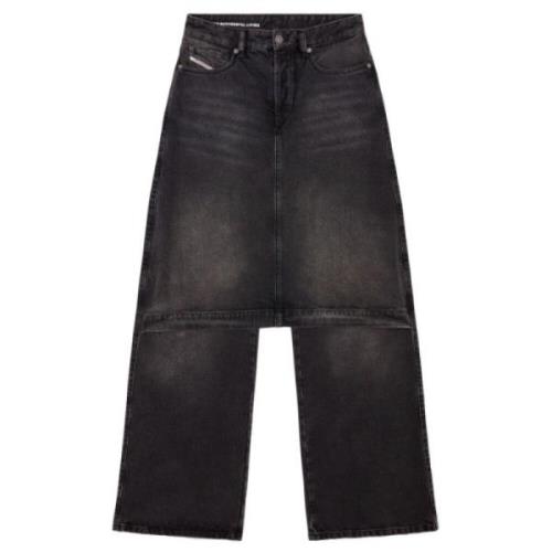 Zwarte Denim Straight Broek Diesel , Black , Heren