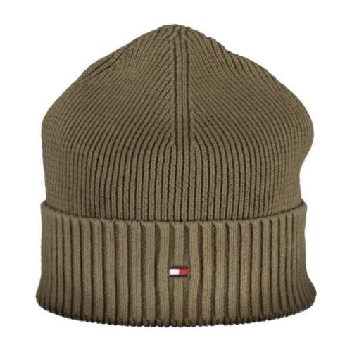 Groene Geborduurde Logo Katoenen Beanie Tommy Hilfiger , Green , Heren