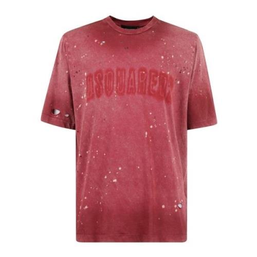 Casual Katoenen T-Shirt Dsquared2 , Pink , Heren