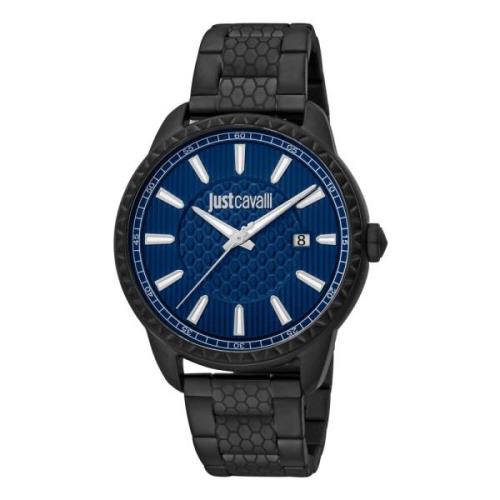 Stijlvol Quartz Horloge met Logo Just Cavalli , Black , Heren