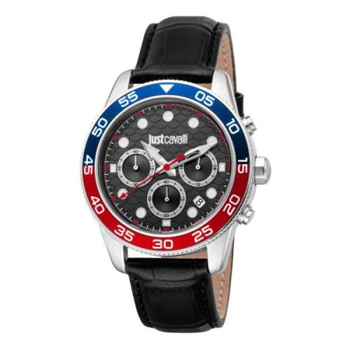 Chronograaf Leren Band Horloge Just Cavalli , Black , Heren