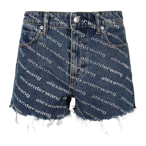 Diep Blauw/Wit Logo Print Hoge Taille Shorts Alexander Wang , Blue , D...