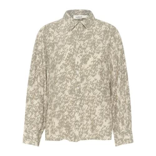 Elegante Shadow Drop Print Overhemdblouse Soaked in Luxury , Beige , D...