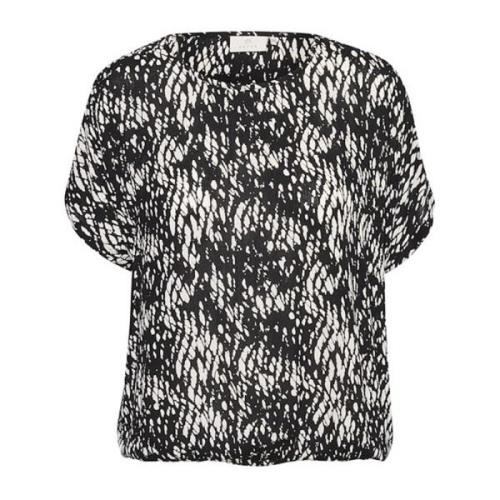 Grafische Slang Bedrukte Top Zwart/Wit Kaffe , Black , Dames