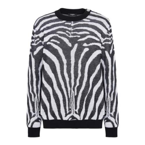 Zebra print linnen jumper Balmain , Black , Heren