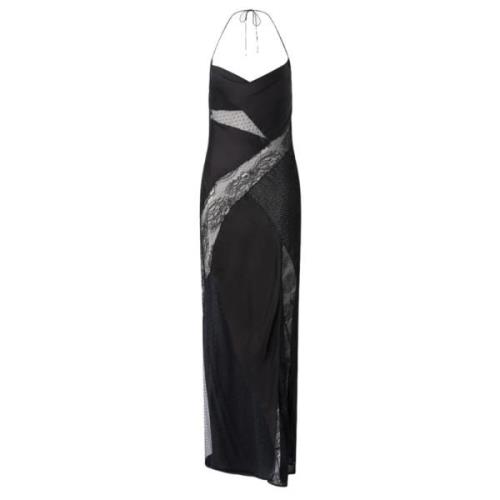 Elegante Kant Patchwork Maxi Jurk Pinko , Black , Dames