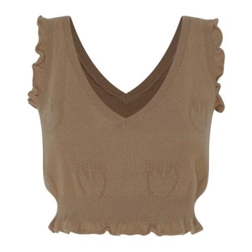 V-hals Geborduurde Cashmere Top Pinko , Brown , Dames