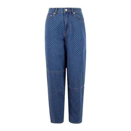 Jacquard Denim Sterren Jeans Ganni , Blue , Dames