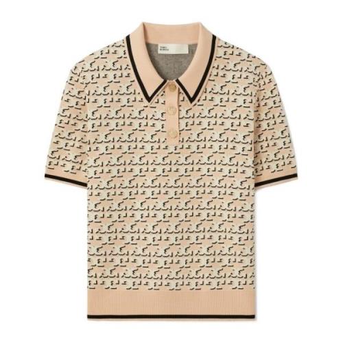 Jacquard Polo Shirt Tory Burch , Beige , Dames