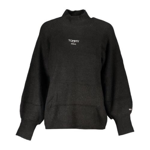 Zwarte Lange Mouw Hoge Hals Geborduurde Top Tommy Hilfiger , Black , D...