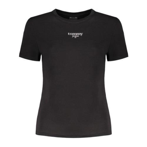 Korte Mouw Logo Print T-Shirt Zwart Tommy Hilfiger , Black , Dames