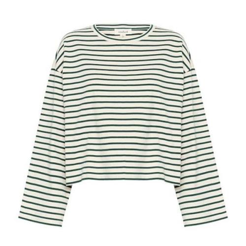 Gestreepte Boxy Tee Top Wit Regenwoud Soaked in Luxury , Green , Dames