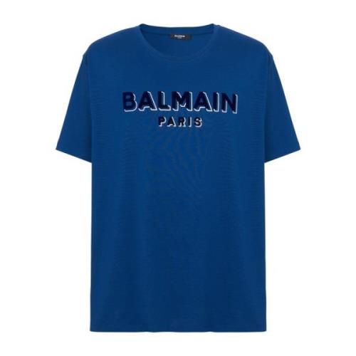 Metallic flocked T-shirt Balmain , Blue , Heren