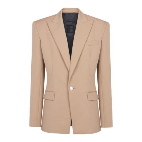 1 Button Blazer Jacket Balmain , Beige , Heren