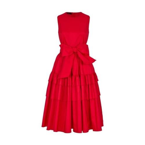 Rode Taffeta Midi Jurk met Strik Carolina Herrera , Red , Dames