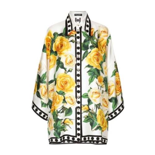 Bloemenprint Zijden Overhemden Geel Dolce & Gabbana , Yellow , Dames