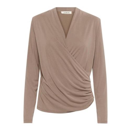 Wikkelblouse met Gedrapeerde Effecten Soaked in Luxury , Brown , Dames