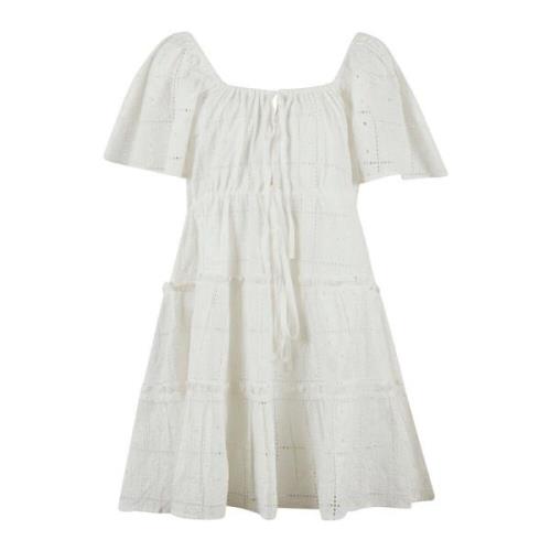 Broderie Anglaise Laag Jurk Ganni , White , Dames