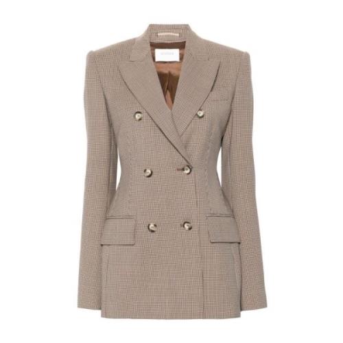 Houndstooth Patroon Double-Breasted Jas Sportmax , Beige , Dames