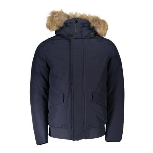 Blauwe Hoodie met Afneembare Bont Woolrich , Blue , Heren