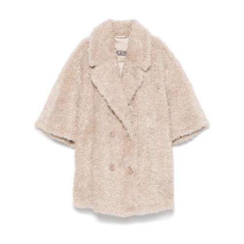 Faux Shearling Double-Breasted Coat Herno , Beige , Dames