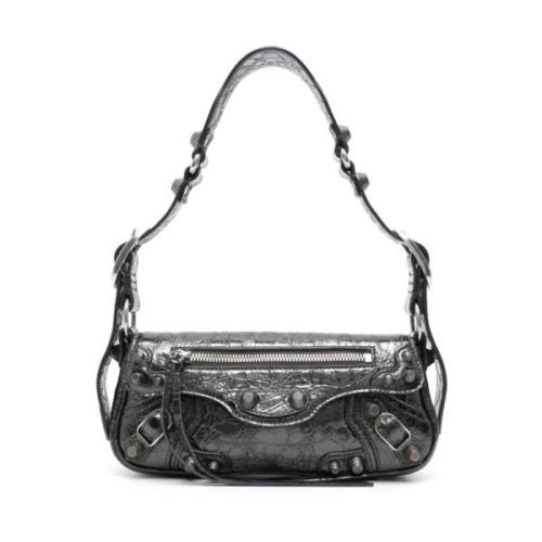 Grijze Gebarsten Leren Stud Tas Balenciaga , Gray , Dames