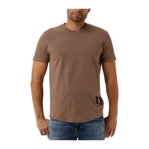 Heren Polo T-shirt Badge Mouw Calvin Klein , Brown , Heren