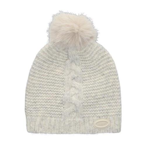 Gebreide Kabel Beanie Muts Pom Pom Guess , Beige , Dames