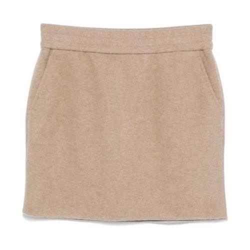 Bruine Wollen Blend Geborduurde Rok Max Mara , Brown , Dames