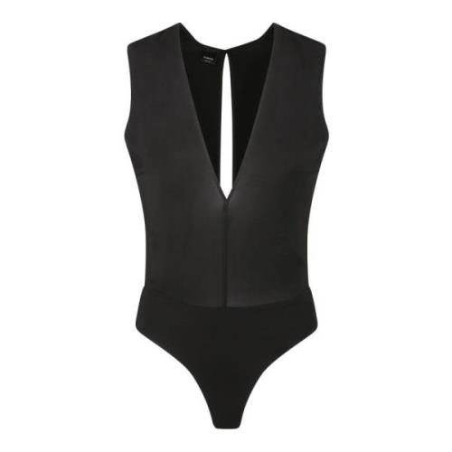 Zwarte Diepe V-hals Body Pinko , Black , Dames