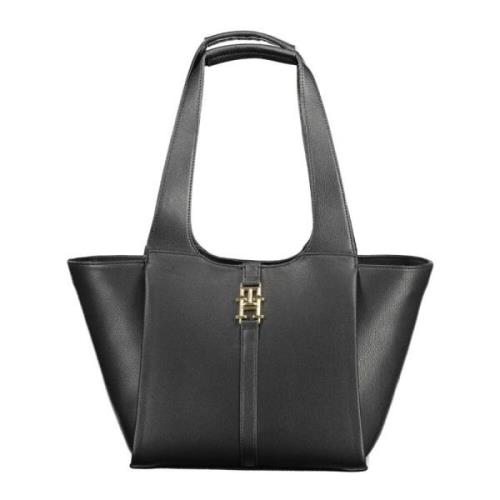 Zwarte schoudertas met contrastdetails Tommy Hilfiger , Black , Dames