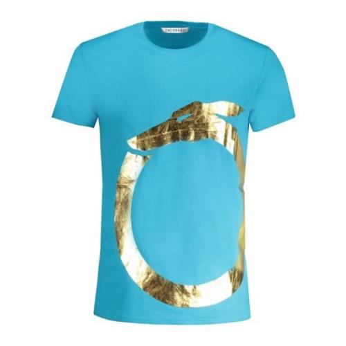 Korte Mouw Logo Print T-shirt Blauw Trussardi , Blue , Heren