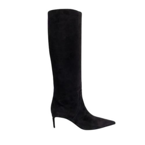 Suede Boot met DG Logo Hak Dolce & Gabbana , Black , Dames