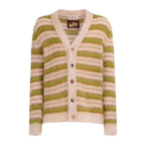 Gestreepte V-hals Cardigan in Licht Camel Marni , Multicolor , Dames