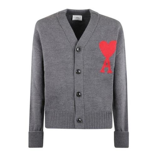 Stijlvolle Gebreide Cardigan voor Vrouwen Ami Paris , Gray , Heren