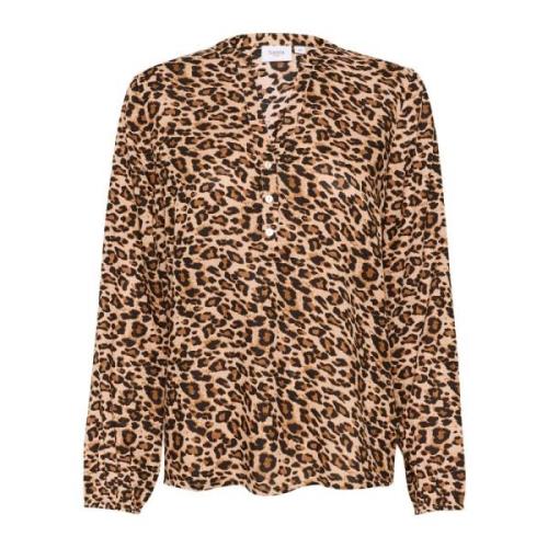 Leo Print Button-Up Blouse Saint Tropez , Brown , Dames