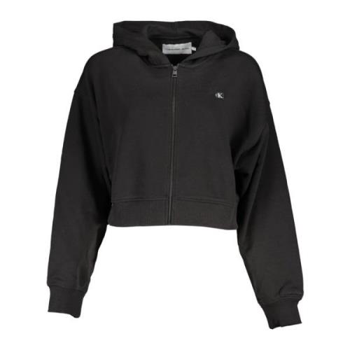 Zwarte hoodie met rits en logo Calvin Klein , Black , Dames