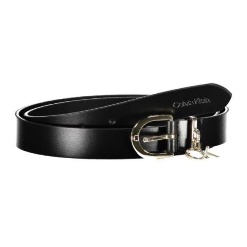 Leren Riem Metalen Logo Zwart Calvin Klein , Black , Dames