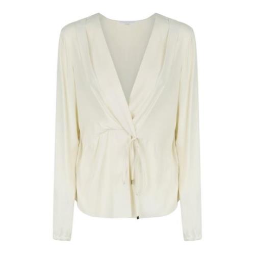 Witte Blouse met V-Hals en Elastische Manchetten Patrizia Pepe , White...