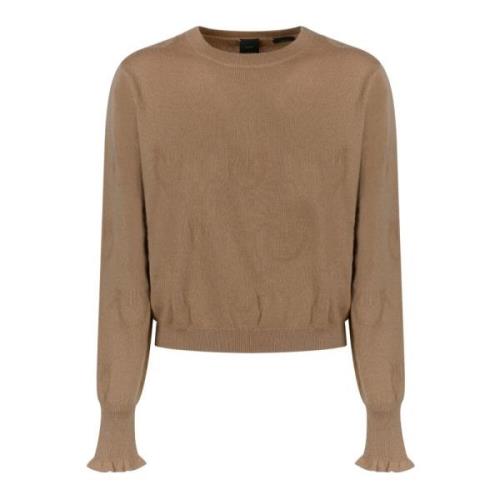 Bruine Crewneck Logo Cashmere Trui Pinko , Brown , Dames