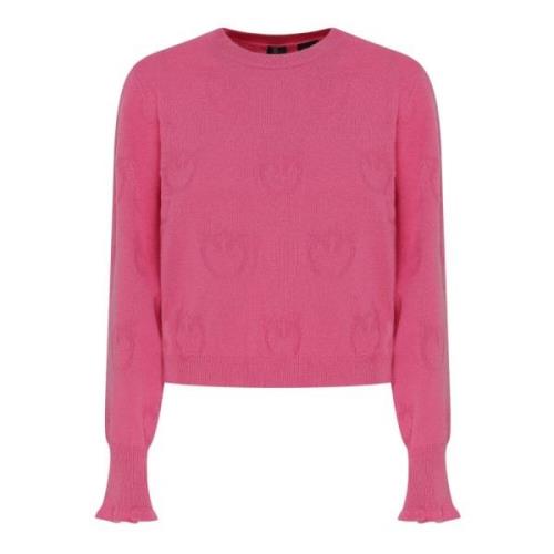 Fuchsia Ronde Hals Logo Patroon Kasjmier Trui Pinko , Pink , Dames