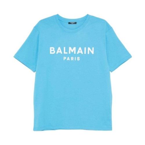 Logo Print Jersey T-shirts en Polos Balmain , Blue , Heren